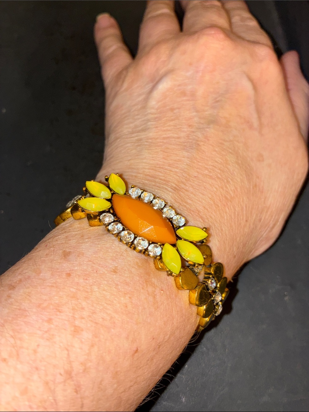 Orange & Yellow Crystal Link Stretch Bracelet No Hassle